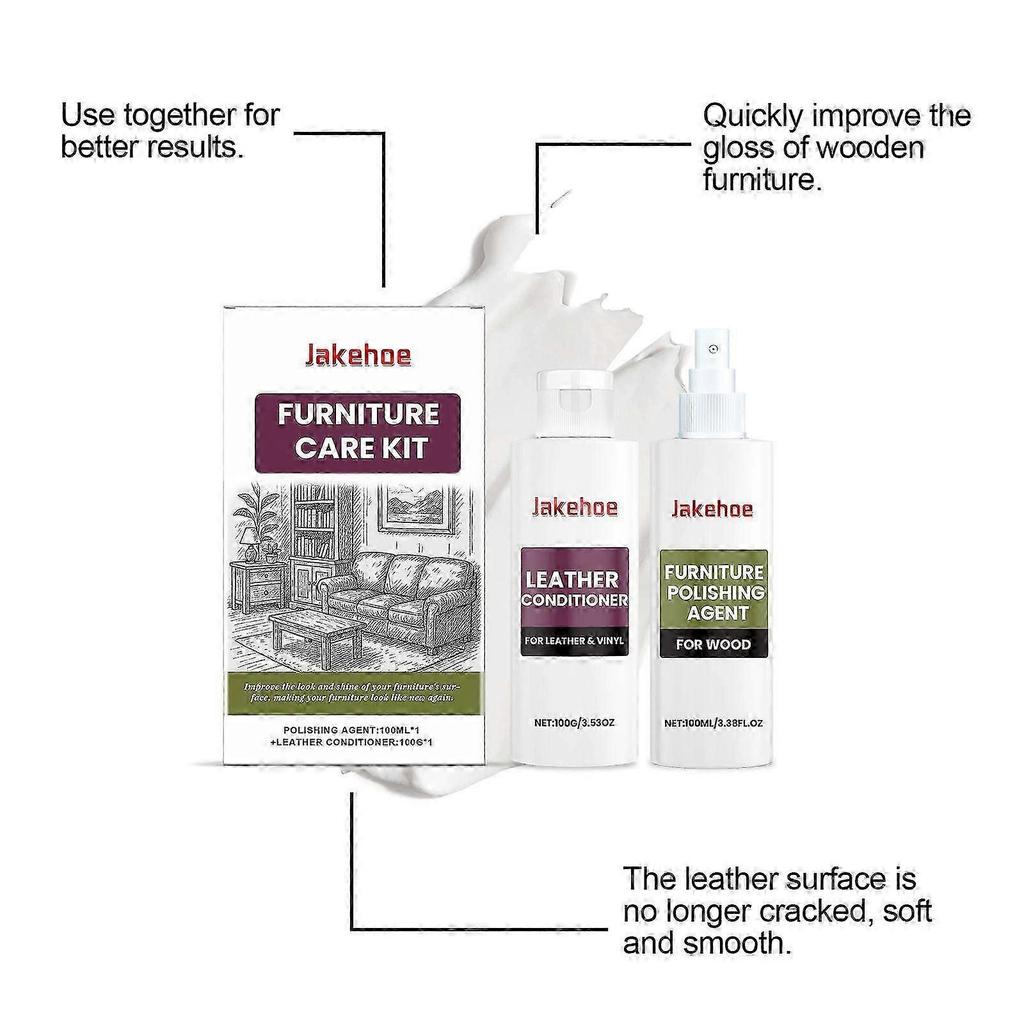 Premium Furniture Care Set - Dual-Action Wood Polish & Leather Conditioner for Deep Nourishment, Non-Greasy Shine, Portable Maintenance Kit for Home &