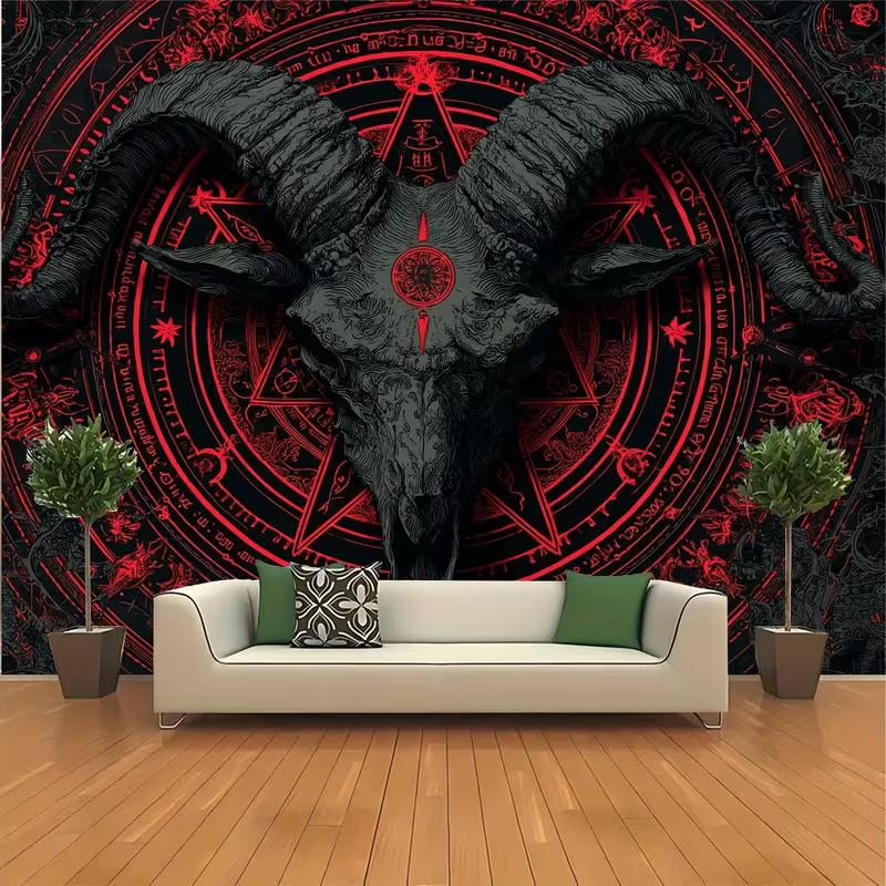 

2D Gothic Baphomet Tapestry Pentagram Occult Symbols Dark Witchcraft Wall Art 47.2x31.5inch/120*80cm