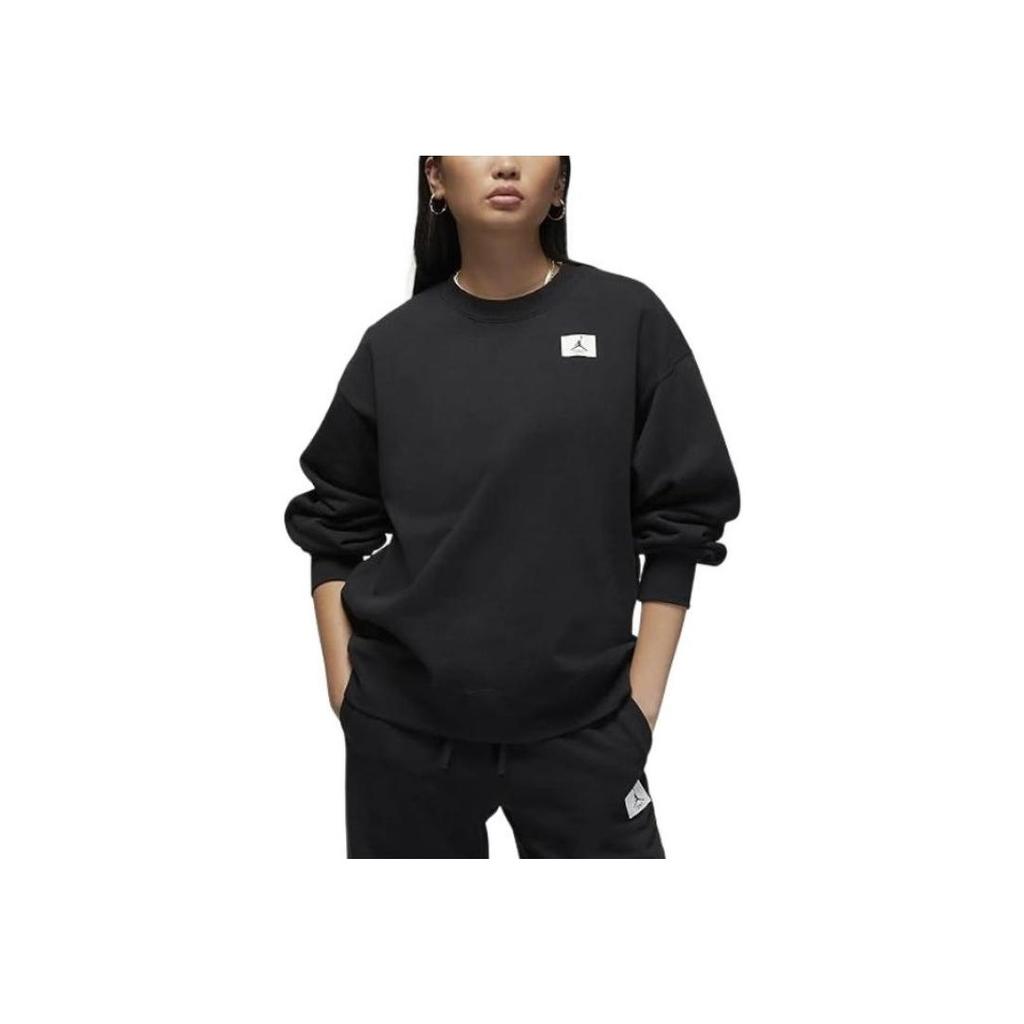 Jordan Solid Color Casual Loose Fleece-Lined Pullover Long Sleeve Sweatshirt Women Tops Black DQ4600-010