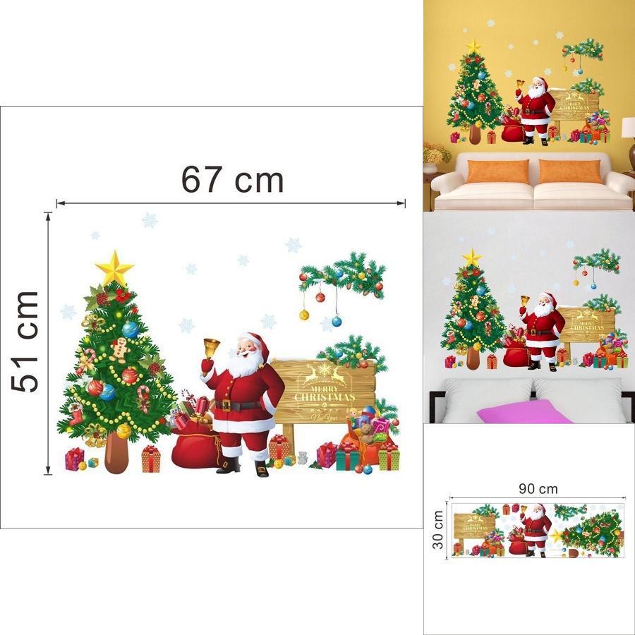 Modern Christmas Wall Sticker Pvc Decorative Removable Santa And Tree For Bedroom And Entryway