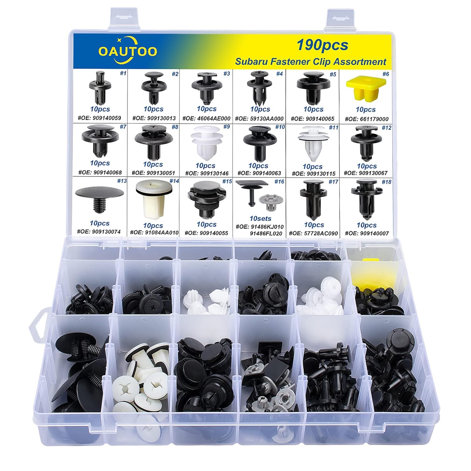 OAUTOO 190pcs for Subaru Body Interior and Exterior Retainer Fastener Clip Assortment 19 Most Popular Sizes & Applications