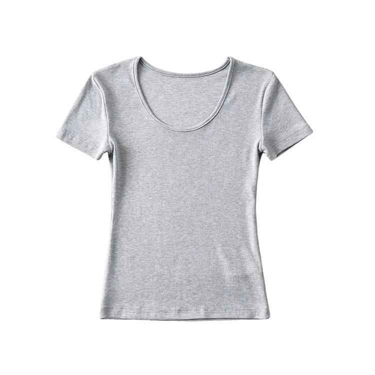 Europäisches und amerikanisches Damen-T-Shirt mit einfarbigem Slim-Fit-Retro-Kurzarm