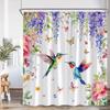Floral Hummingbird Shower Curtains Watercolor Flowers Butterfly Dragonfly Birds Plant Bath Curtain Modern Fabric Bathroom Decor
