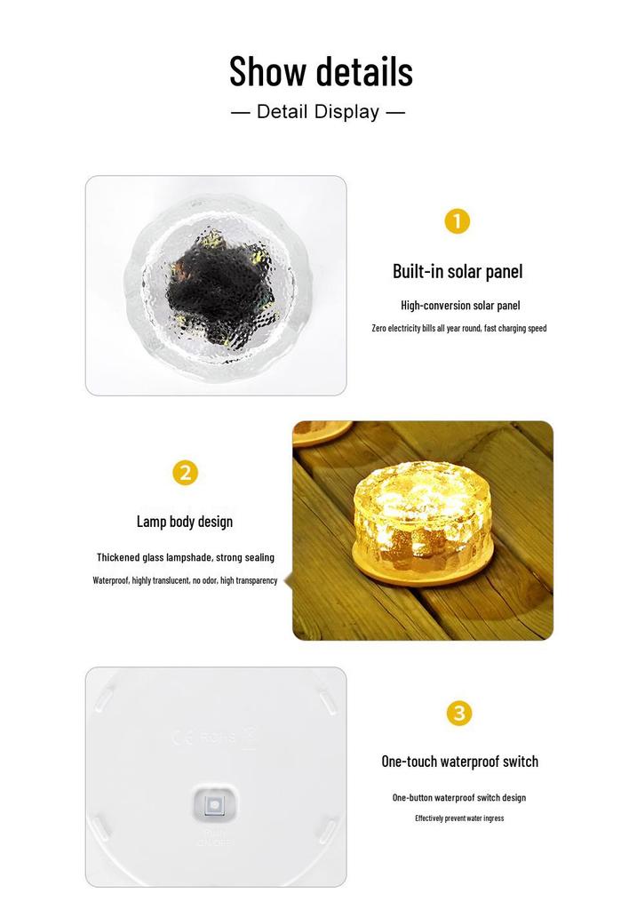 Solar Glass Ice Brick Lamp for Outdoor Walkways and Gardens