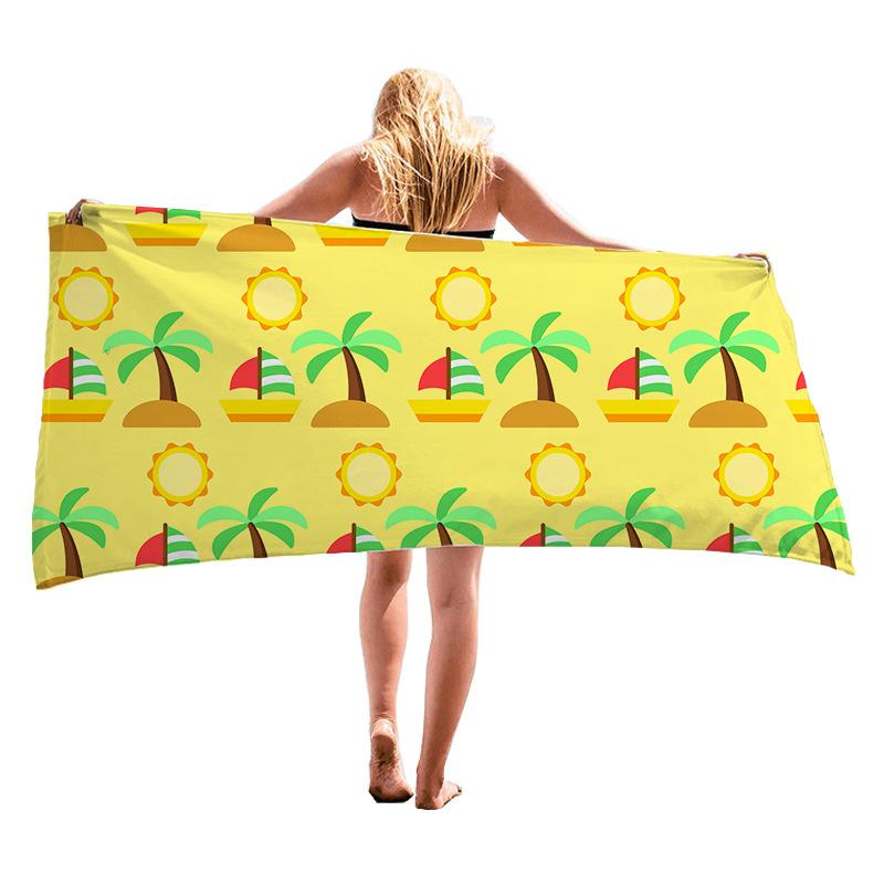 Simple small pattern square digital-printed polyester Superfine fiber double-sided fleece Beach vacation bath towel, beach towel