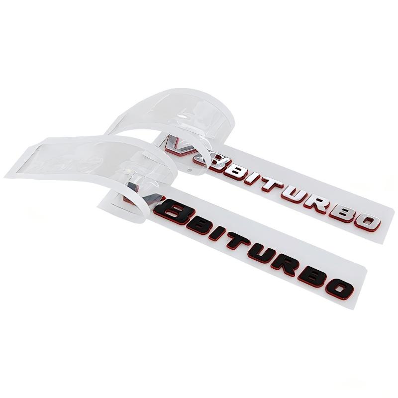 1X Nouveau Emblème 3D ABS Chrome Noir Rouge V8Biturbo Lettres DKSMF5 Badge d'Aile de Voiture Autocollant V8 Biturbo Autocollant Accessoires