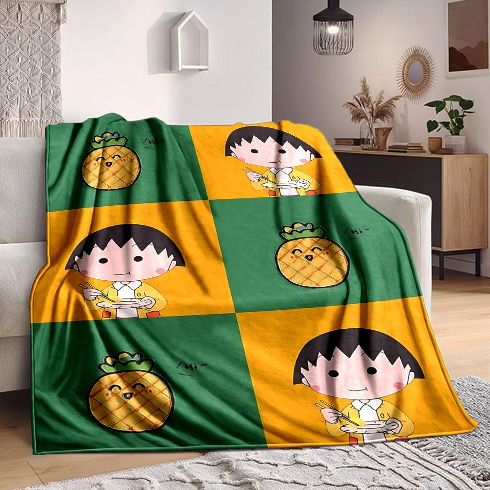1pc Chibi Maruko Chan Cozy Print Blanket Lightweight Warm Flannel Throw Blanket For Sofa, Bed, Living Room