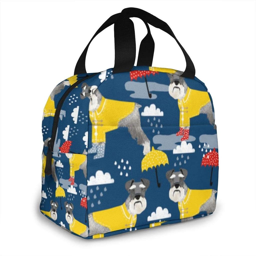 Schnauzer Raincoat Dog Hawaiian Surfer Portable Insulated Lunch Bag Tote Waterproof Meal Prep Box With Zipper For Office School
