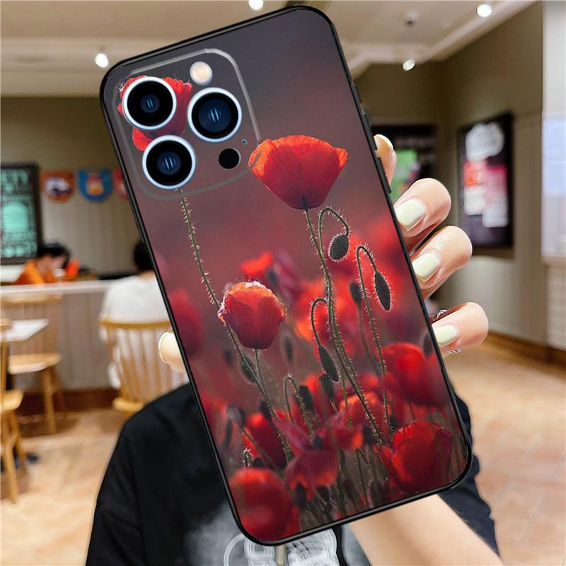 Red Corn Poppy Flower Case For iPhone 17 16 15 13 12 11 14 Pro Max Mini Plus 16e 17 Air Bumper Cover Accessories