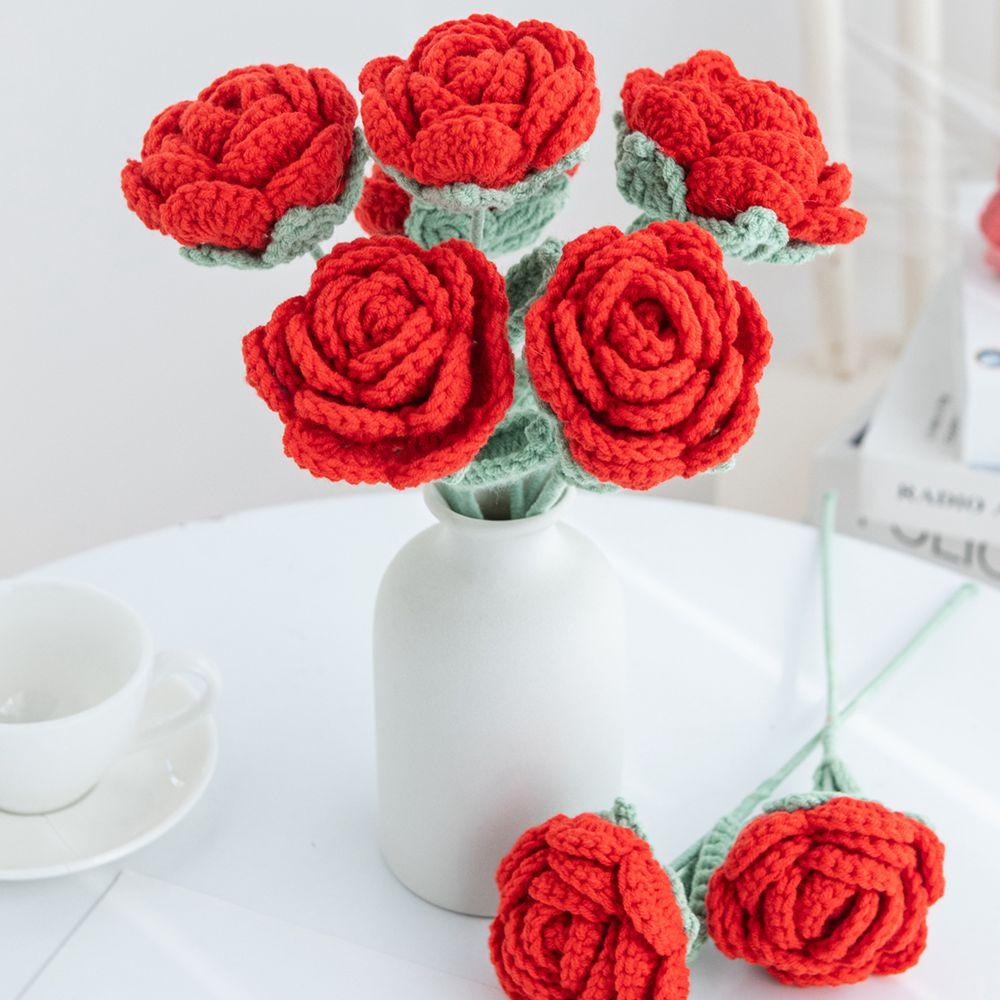 ArtificialFlower Handmade Crochet Yarn Sunflower Rose Outdoor Garden Arch Wedding Bridalbouquet Valentine Home Festival Diy Gift