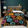 Gear Duvet Cover Set Colorful Gear Mechanical Device Bedding Set for Kids Boys Men Queen King Size Chic Microfiber Quilt Cover