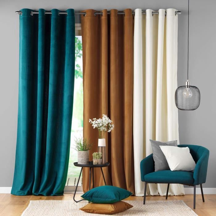 Velvet Eyelet Curtain 140 X 260 Cm Ribbed Petrol