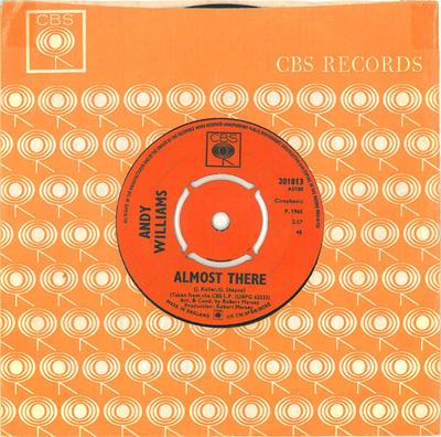 7inch Record ANDY WILLIAMS - Almost There 201813 CBS 1965 UK Pop Used