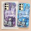 Purple Line Cat Fish Water Texture Phone Case for Samsung Galaxy S25 S24 S23 S22 S21 FE Plus Ultra S25+ Shell Silicone TPU Cover