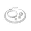 Luxuriöses mehrreihiges Diamant-Choker-, quadratisches Ohrring- und Ring-Set - Hochwertiger vierteiliger Damenschmuck