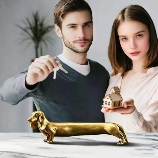 Vintage Brass Dachshund Statue Mini Standing Dog Sculpture Collectible Animal Ornament for Home Office Bookshelf Desktop Decor