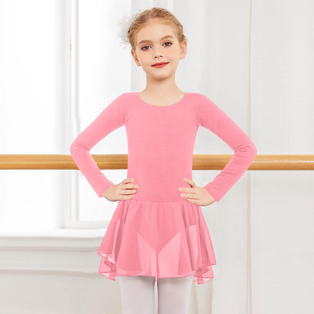 Mädchen Farbiger Langer Ärmel Tüll Body Tanzkostüm