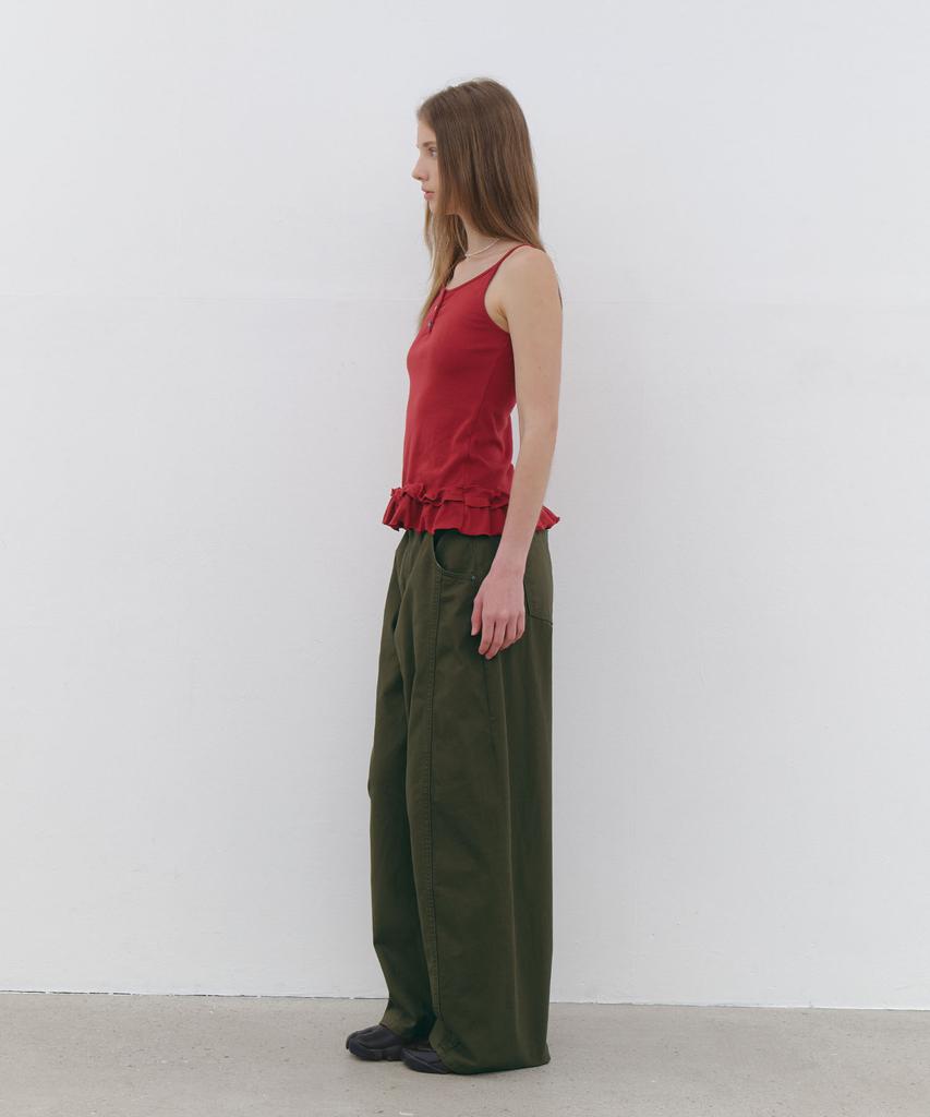 CLUNY Volume Curved Wide Cotton Pants - Blue