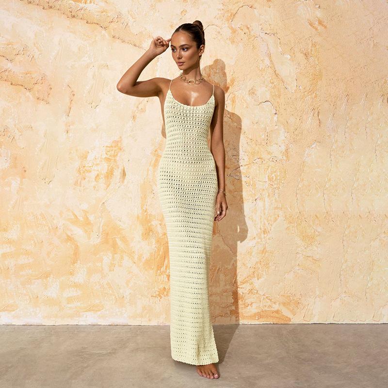 Summer New Beach Skirt Women's Solid Color Sexy Knitted Beach Bikini Swimsuit Blouse Sunscreen Clothing