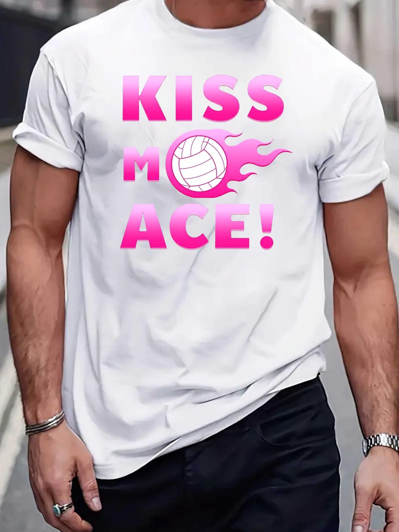 605 Cotton Blend Graphic T-shirt - KISS MOM ACE! Volleyball & Flames Print XL