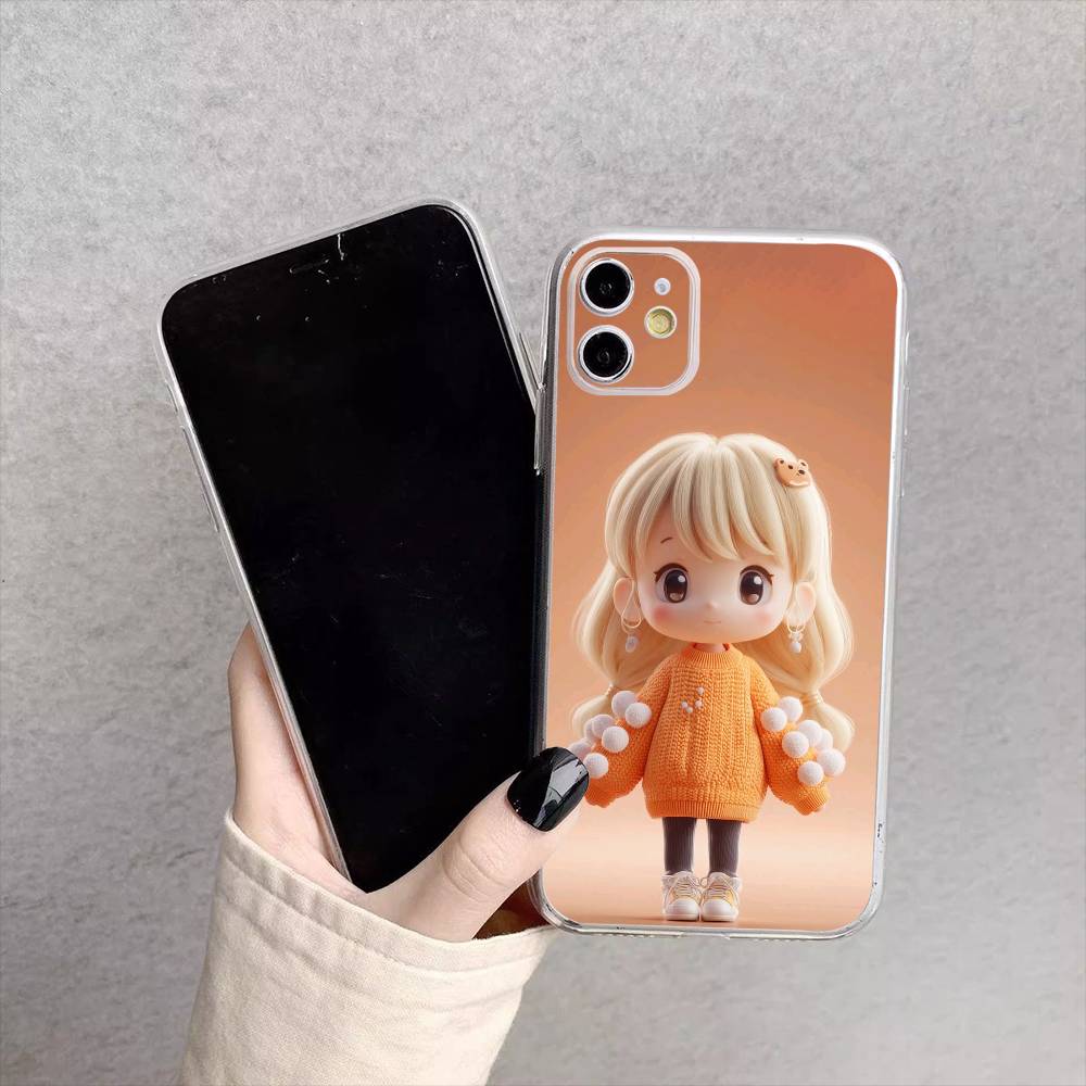 Cartoon Girl Pattern Phone Case For iPhone17,16,15,14,13,12,11 Plus,Pro Max Soft Transparent Cover