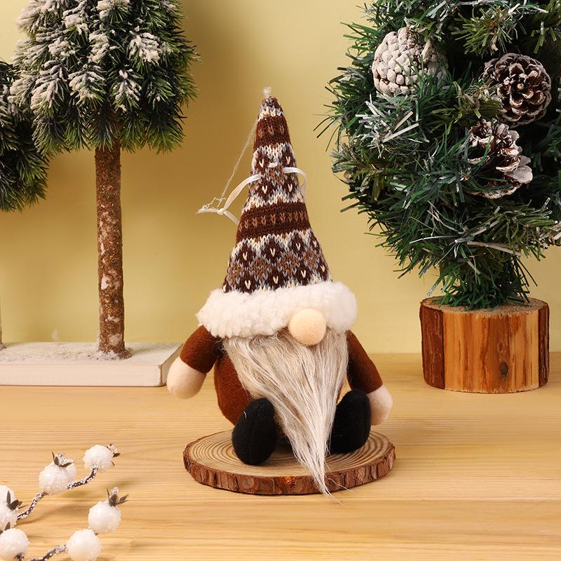 Knitted Christmas Hat & Spherical Forest Old Man Faceless Doll Ornament for Tree