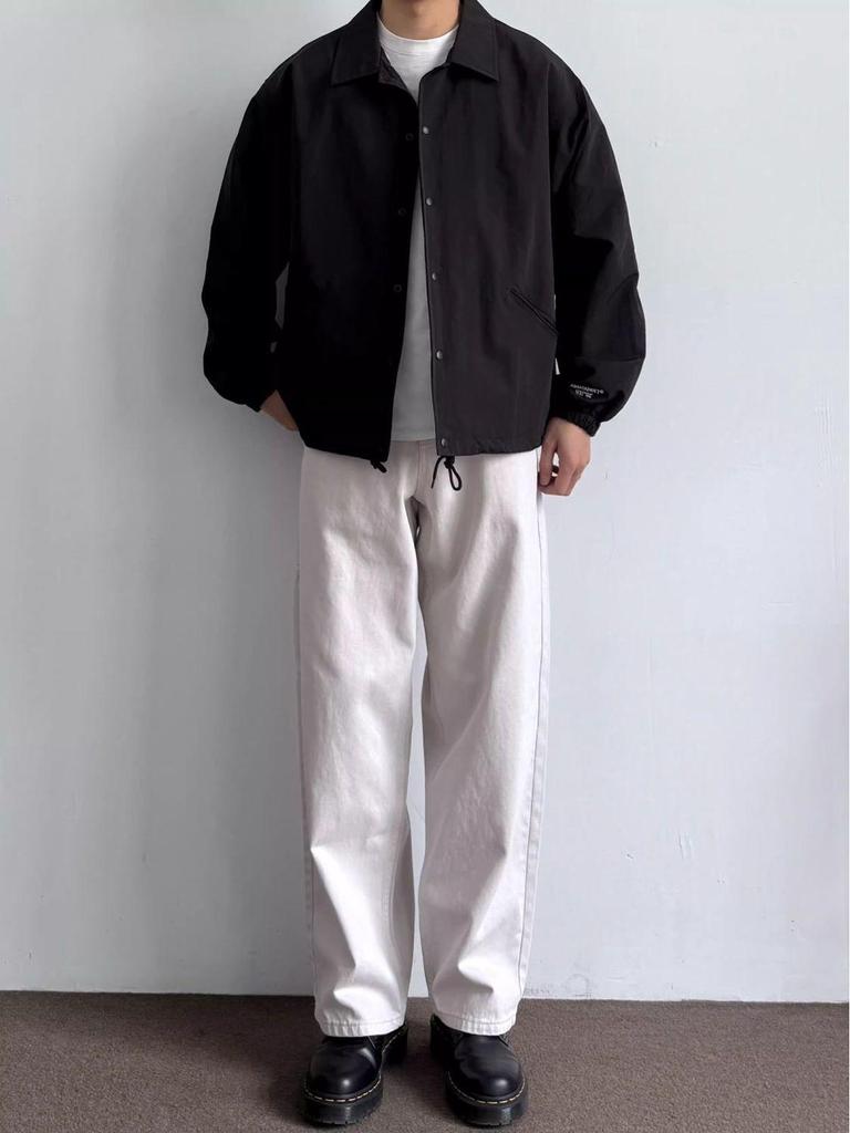 Herren Japanische Retro Locker Geschnittene Coachjacke - Umlegekragen, Vielseitige Unifarbe, Schlichte Frühling/Herbst Arbeitskleidung, Trendiger Uniformstil.