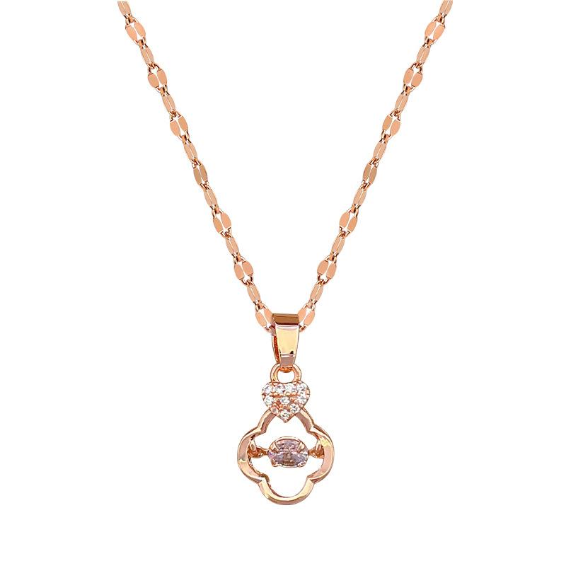 Lucky Grass Smart Light Luxury Temperament Gorgeous Full Diamond Necklace Female Versatile Collarbone Chain Titanium Steel Chain
