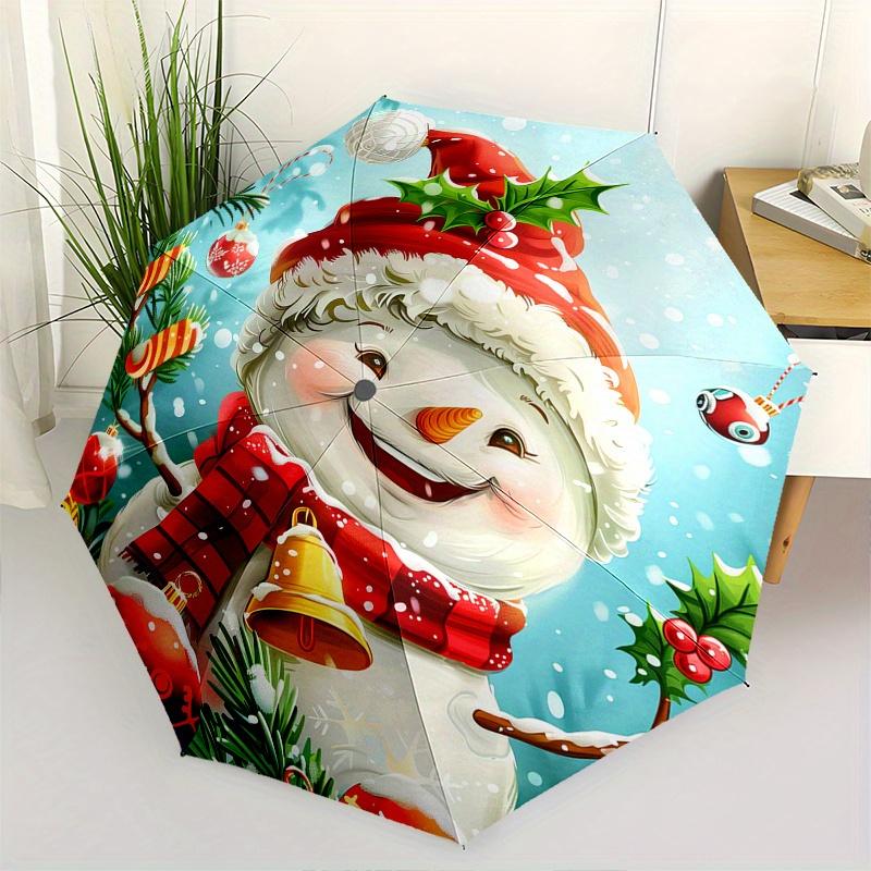 

Snowman, Christmas Theme 8 Bone Hand Automatic Folding Umbrella, Compact and Portable Design, A Perfect Gift for Birthday, Christmas or Busi