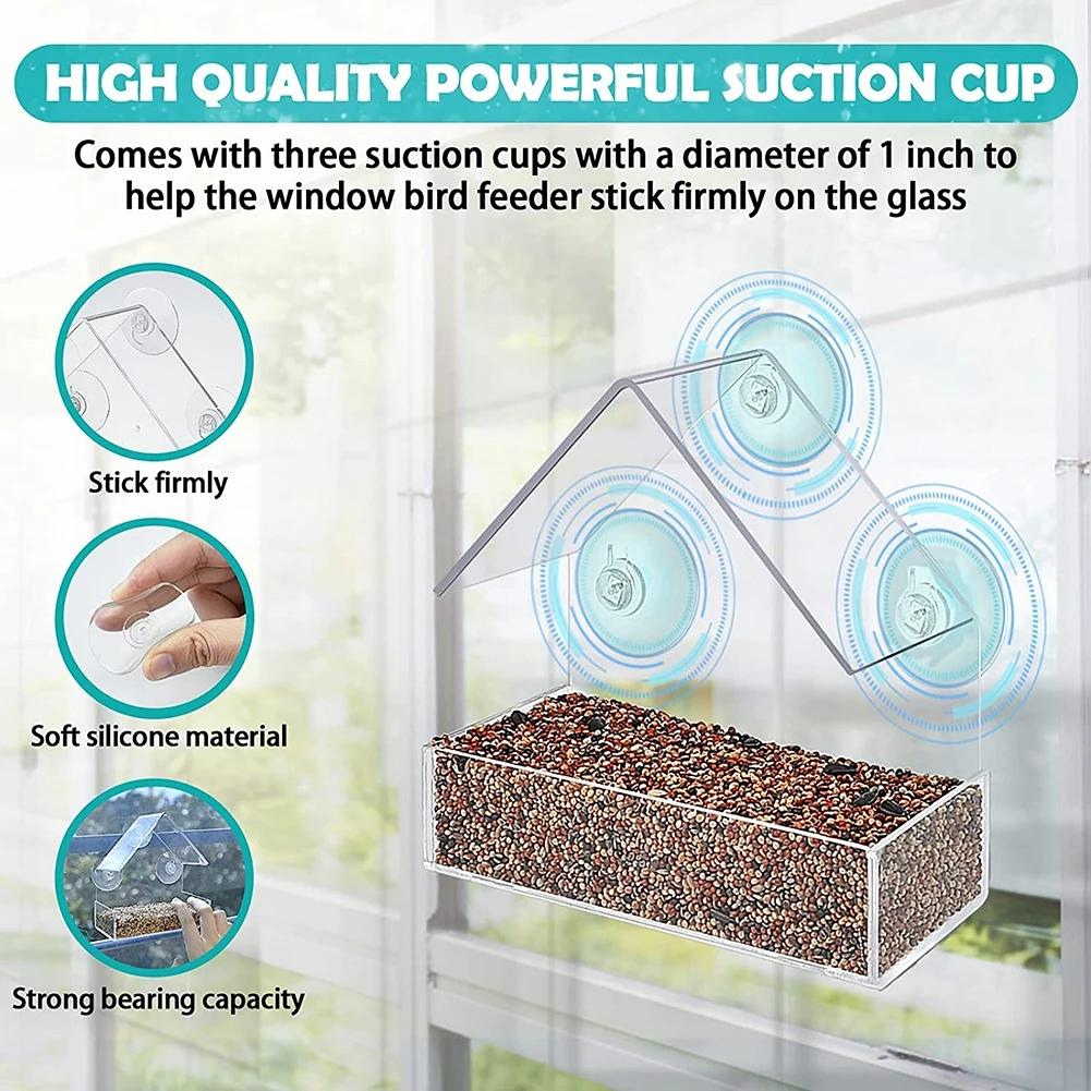 NEW Window Type Bird Feeder, Reusable Tray, Waterproof Transparent Squirrel Food Container, Outdoor Suction Cup Installation