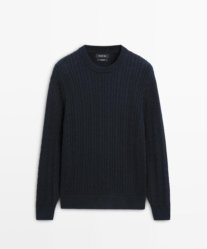 Masimodutti Crew Neck 100% Cotton Cable Knit Sweater