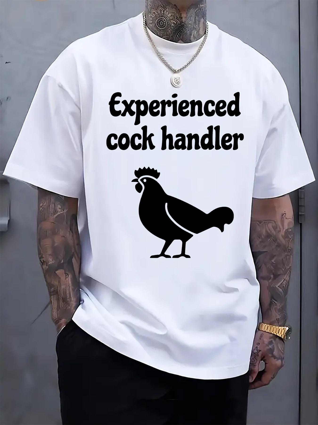 Experienced Rooster Handler Graphic Tee - Casual Black Short Sleeve T-shirt with Rooster Print XXL