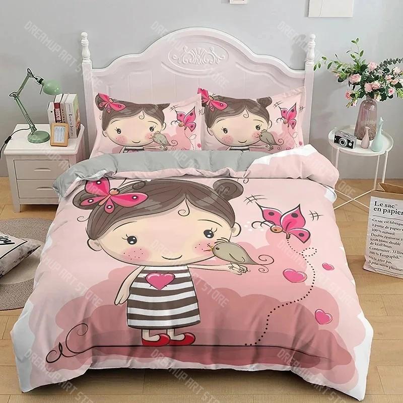 Cartoon Girly Aquarell Mode Mädchen Moderne Frauen Bettwäsche Set Jungen Mädchen Einzelbett Queen Size Bettbezug Kissenbezug Bett Jungen Erwachsene