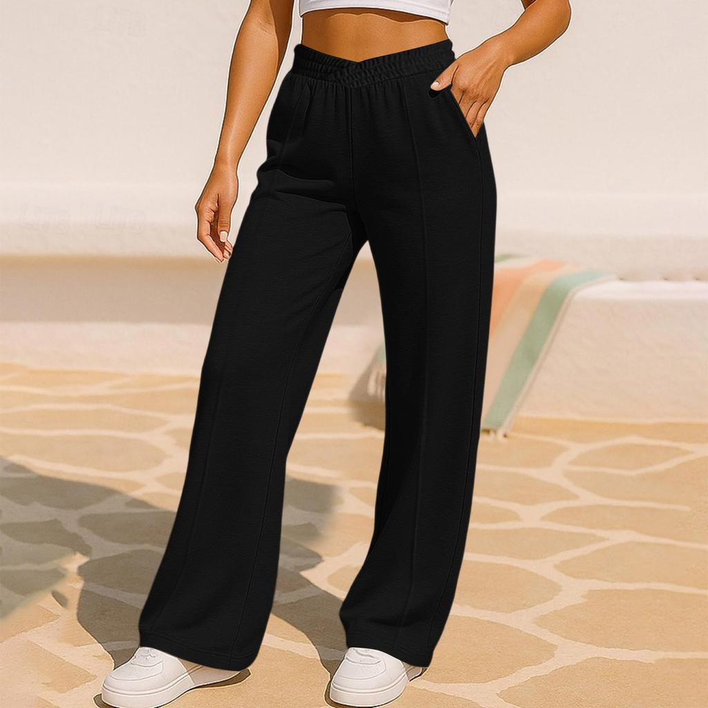 Women's Casual Cross Waist Wide Leg Sweatpants with Pockets