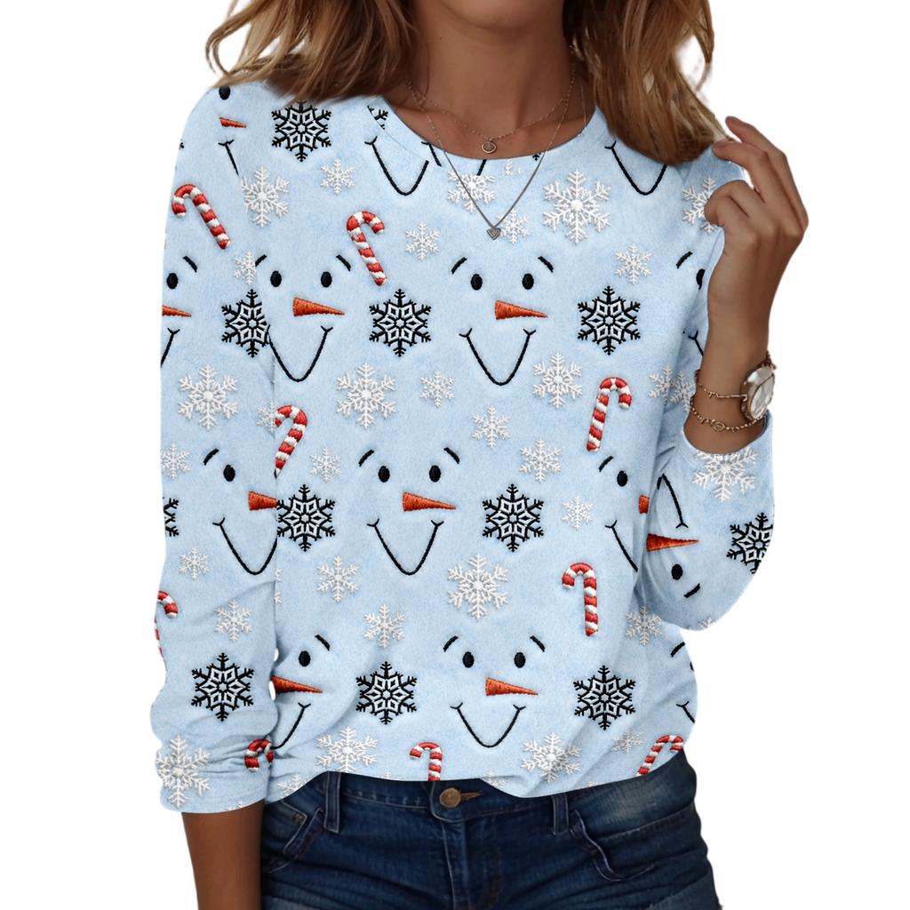 Women's Casual Christmas Print Long Sleeve Neck Top