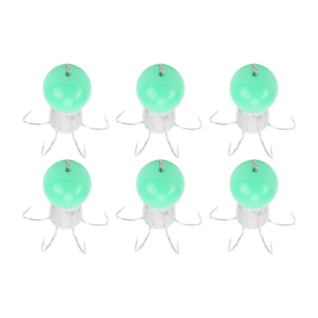 6pcs Squid Hook 6 Needle Stainless Steel Lifelike Squid False Bait Hook for Sea Fishing Emerald