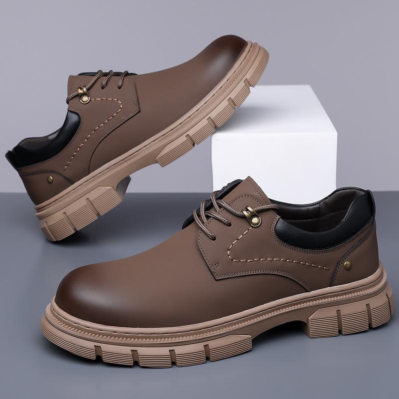 Retro-style Big Head Leather Shoes for Men Fashion Casual New Designer Outdoor Shoes Male Spring Autumn Platform Work Shoe Man