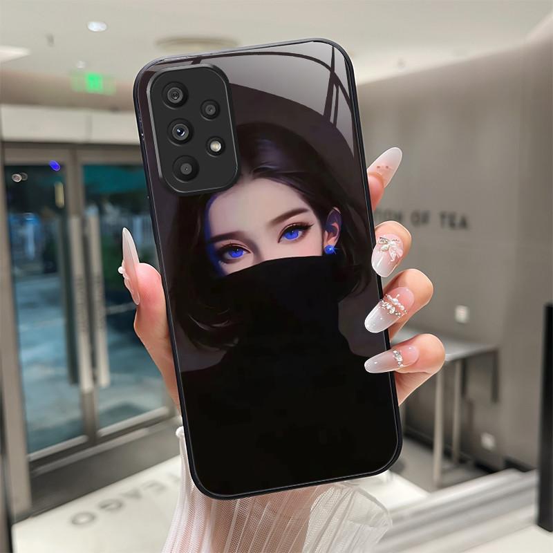 Süße Cartoon-Katzen Blumen Hülle Für Samsung Galaxy A52 A52S A72 4G 5G Gehärtetes Glas Handyhülle Schutzhülle Rückseite Hartschale