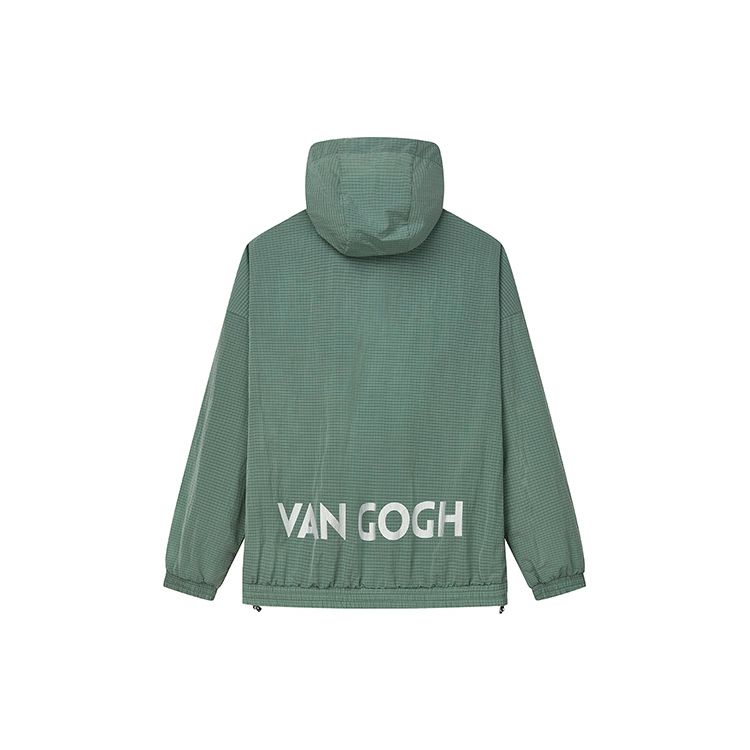 FILA Van Gogh Collaboration Solid Color Logo Breathable Woven Hooded Jacket Men jackets Ail-Green F11M228702F-TQ