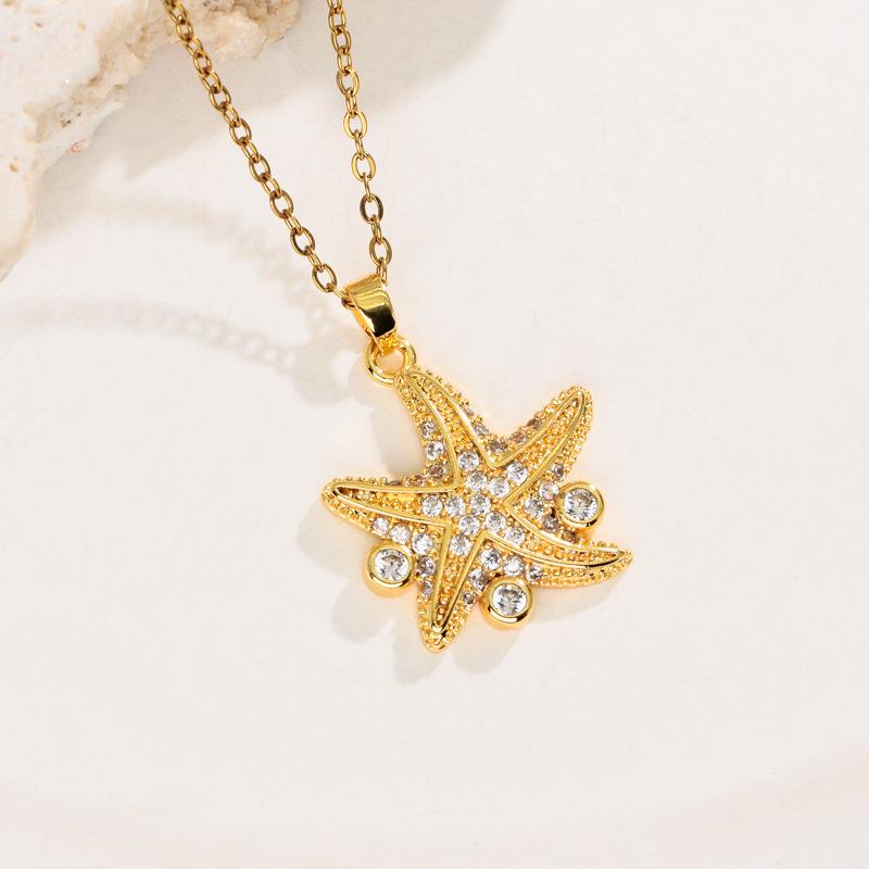 Personalized Ocean Series 18k Gold-Plated Hip Hop Necklace with Micro-Inlaid Diamonds for Women