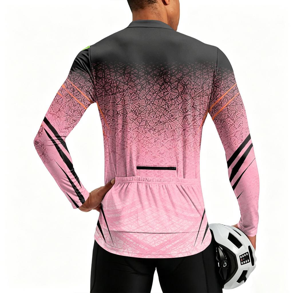 Men's Round Neck Printed Long Sleeve Cycling Jersey Breathable Quick Dry Half Zipper Sports Shirt for Outdoor Activities