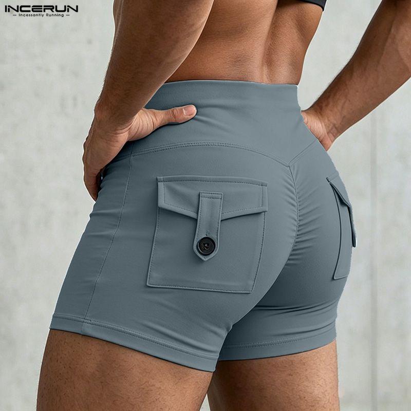 Pockets Elastic Waist Men Incerun Casual Mini Shorts Pants Homewear Underwear