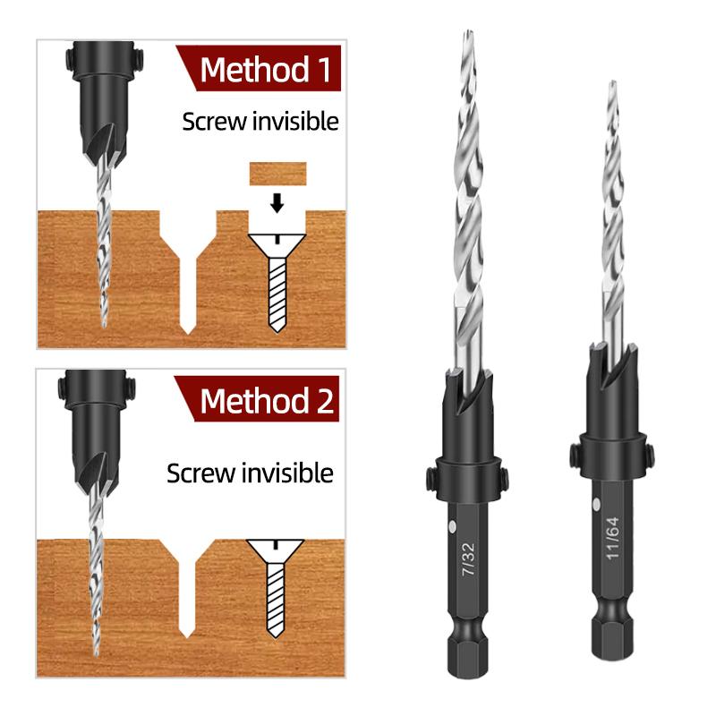 HSS Konik Havşa Matkap Ucu Seti 1/4 "Hex Shank Marangozluk Raybası Durdurma Yaka Vida Deliği Matkap Pah Ağaç İşleme Aletleri