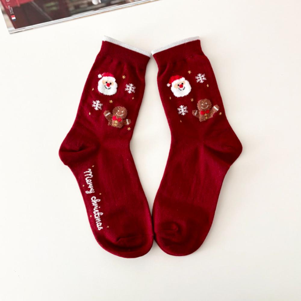 4Pairs Korean Christmas Socks Gift Set –  Winter Cozy Women’s Socks – Holiday Cute Gift Box – 3 Color Sets (Red / Beige / Blue Navy)