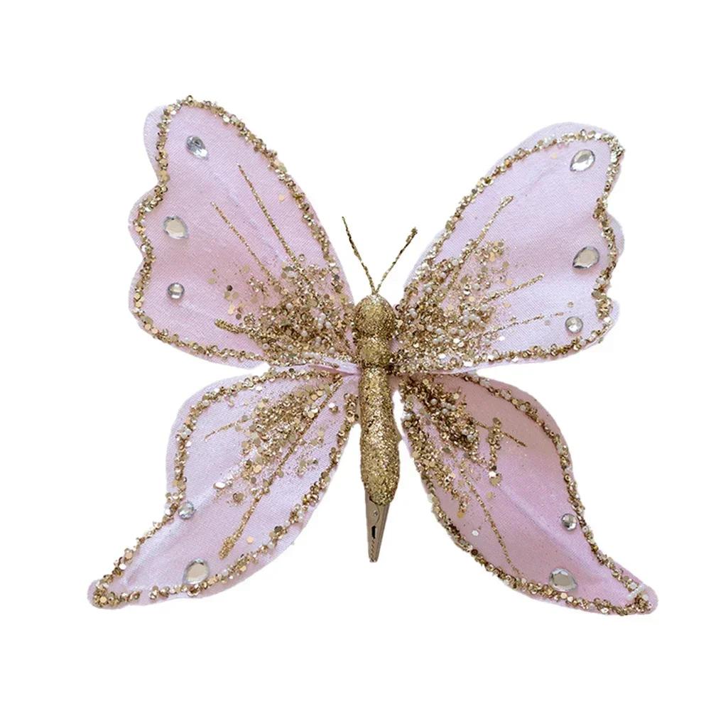 New Year Christmas Glitter Butterfly Ornament With Clip Indoor Home Fake Butterfly Craft Decorations 21x25 Cm Christmas Tree Dec