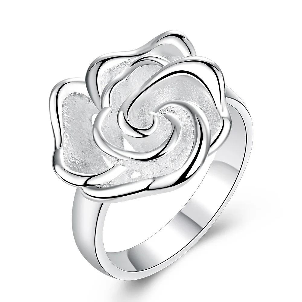 Anello Donna in Argento Sterling 925 Taglie 7-10# Fiore Raffinato Moda Regalo di Matrimonio Fascino Festa Gioielli Accessori Ingrosso