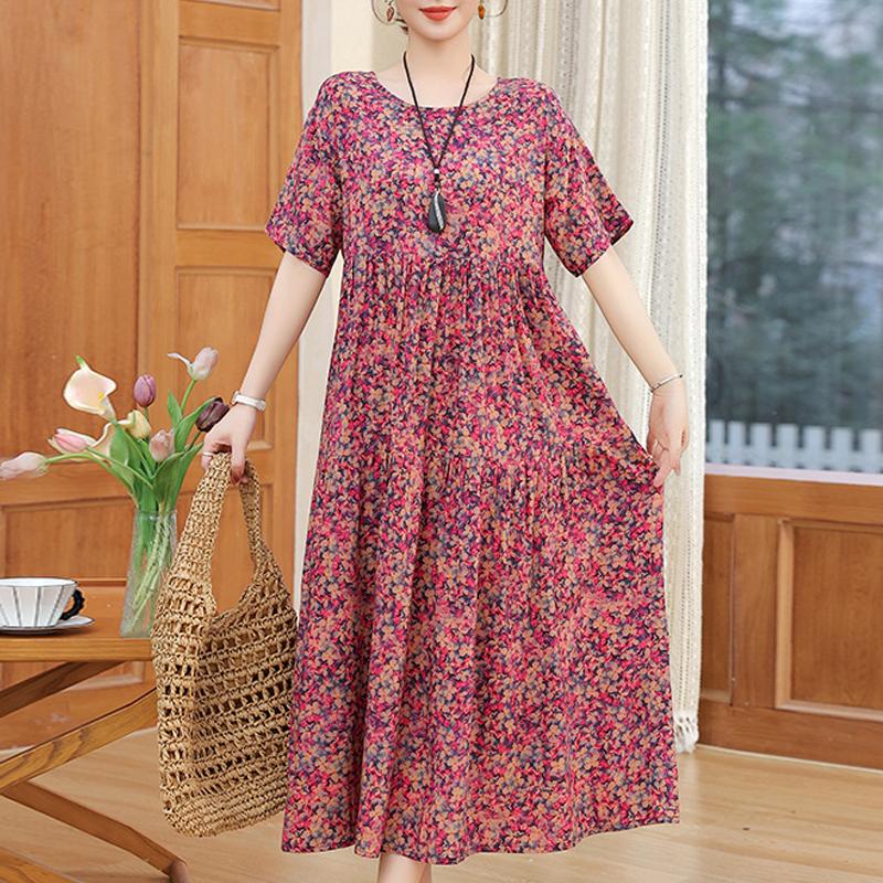 Damenkleid, Sommer, Vintage-Kleidung, lässig, kurzärmelig, langes Kleid für Damen, Sommer-Outfit