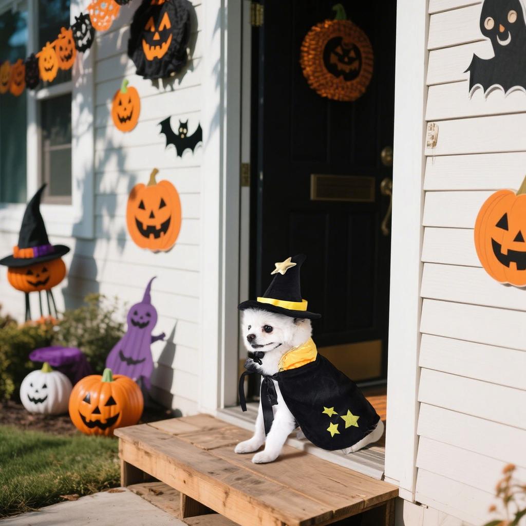 Halloween Dog Cape Costume With Hat Pet Cape Set Bat/Pumpkin/Star Black Orange And Gold Spider Print