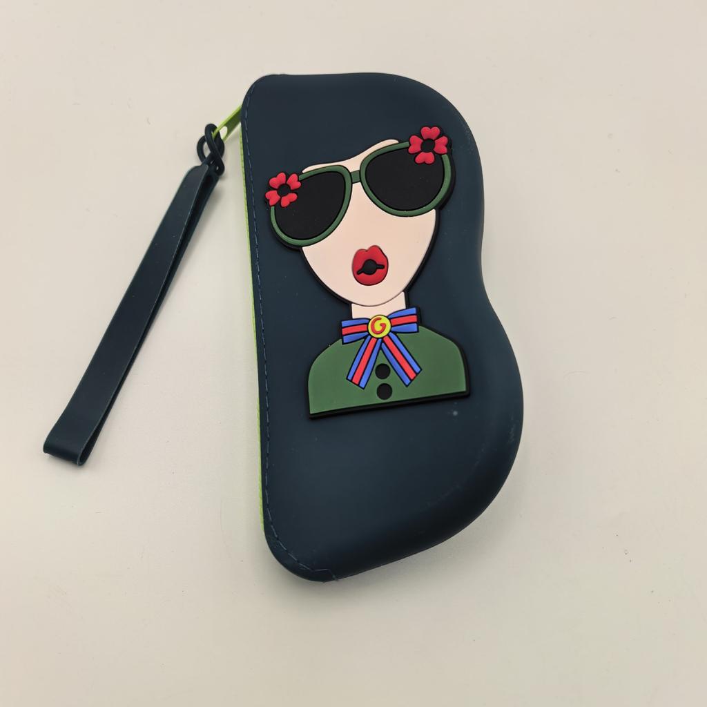Cute Cartoon Silicone Glasses Case with Wrist Strap for Travel