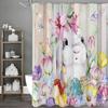 Cute Bunny Shower Curtain, Floral Colorful Eggs Wooden Plank Bowknot Bathroom Decorative Shower Curtain, Waterproof Shower Curta